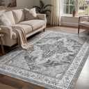 WITSHOCK Living Room Area Rugs 5x7: Washable Rug Boho Soft Non-Slip Low Pile Stain Resistant Foldable Carpet for Bedroom Playroom Dining Room Office Kitchen Farmhouse Home Decor Rug-Gray (Grey)