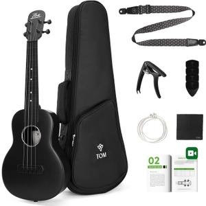 TOM 23" Carbon Fiber Concert Ukulele  Upgraded Ukelele Kit with Quick Locking Strap, Waterproof, Ultra-Lightweight (1.25 lbs), Ideal for Beginners, Professionals & Outdoor Adventures (Black)