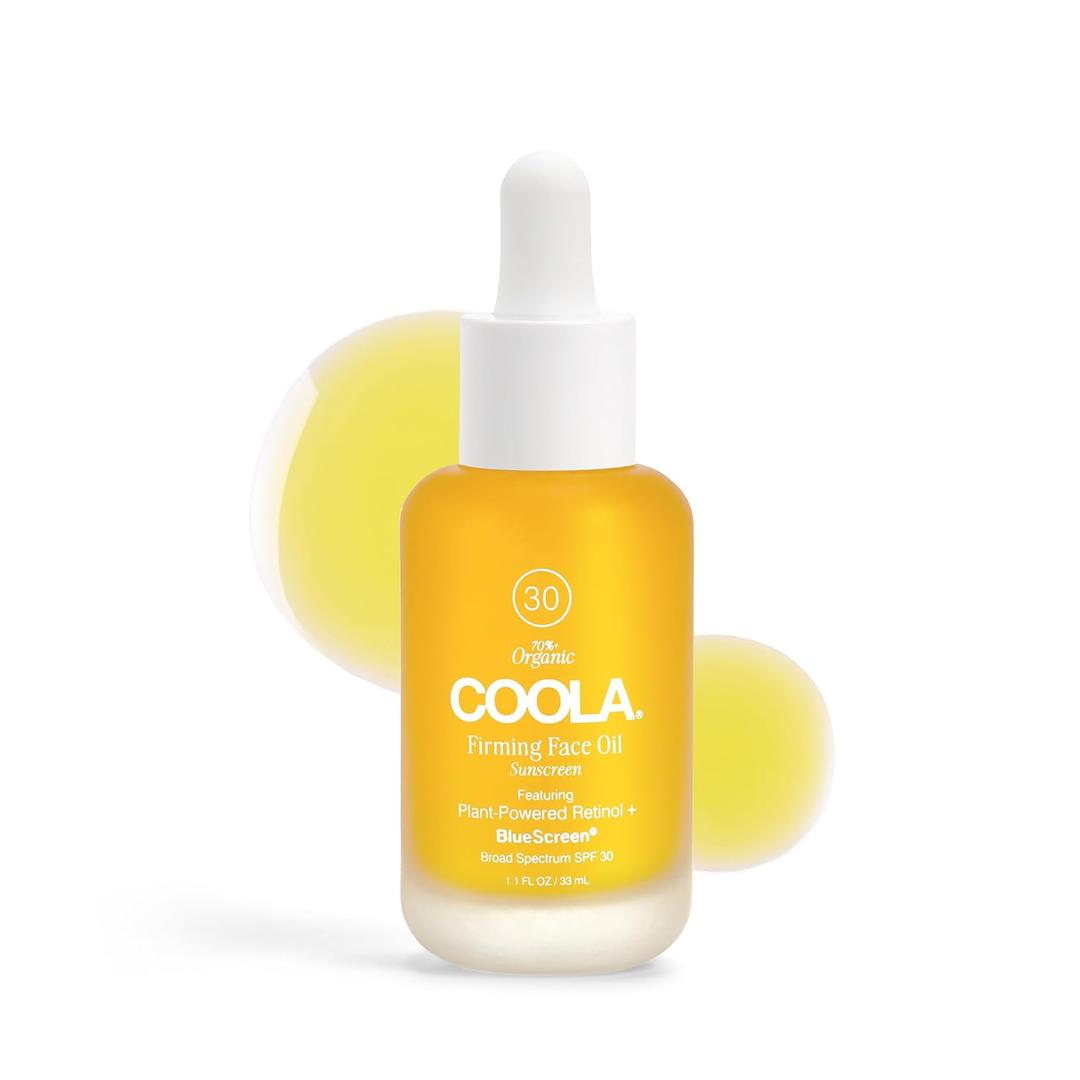 COOLA Firming Face Oil, SPF 30, Organic Lightweight Hydrating Sunscreen Oil with Bakuchiol, Vitamins C, D, E, Sea Buckthorn & Moringa Oils, Firms & Smooths Skin, 1.1 Oz