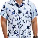 TUNEVUSE Mens Short Sleeve Hawaiian Shirts Button Down Aloha Tropical Shirt Casual Beach Clothes (Blue, L)