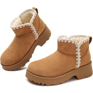 Winter Brown Boots for Women Snow Mini Boot Platform Furry in 2025 Fall Booties with Shell-Shape Trim (7)