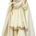 Women's Chinnon Silk Embroidery Salwar Suit Set Kurta Pant with Dupatta (Beige, L)