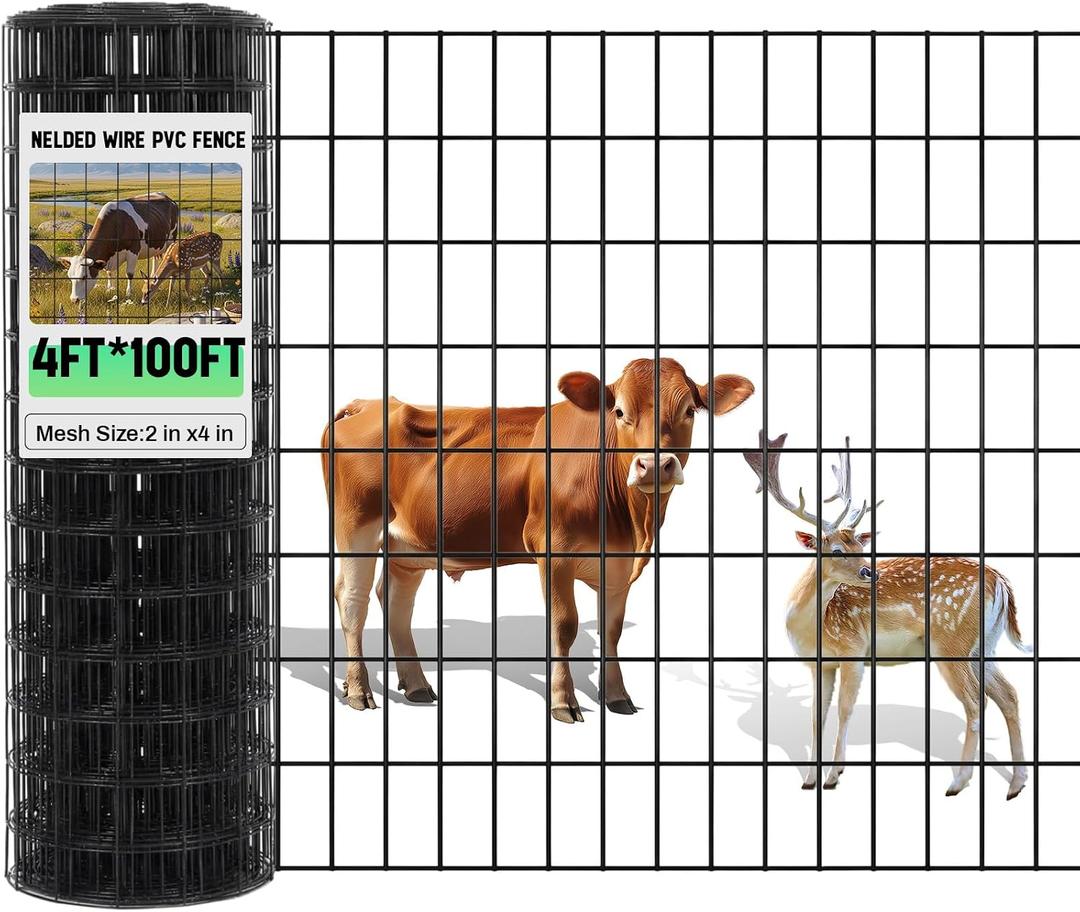 Gisafai 48in x 100ft Welded Wire Fence, 2 Inch x 4 Inch 16 GA, Galvanized Metal Garden Fence Roll Wire Mesh Netting for Goat Deer Cattle Animal Enclosures and Yard Vegetable Plant Protection, Black