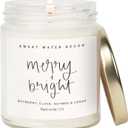 Sweet Water Decor Merry and Bright Candle - Bayberry, Fir, Nutmeg, and Clove Winter Holiday Scented Soy Candles for Home - 9oz Clear Jar, 40 Hour Burn Time, Made in The USA (Script Label)