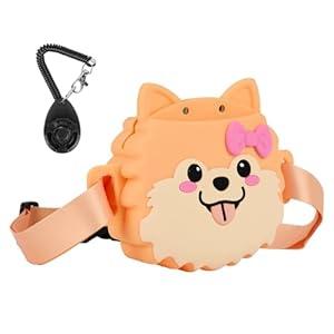 Dog Treat Pouch with Clicker Magnetic Closure, Silicone Fanny Pack for Pet Training,Adjustable Waist Belt, Leak-Proof, Ideal for Walking Training (Husky)