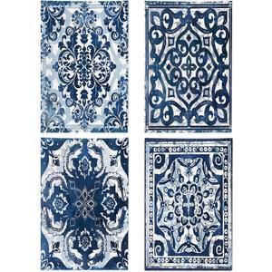 kunlisa Boho Vintage Navy Blue Kitchen Towels,Bathroom Kitchen Decor,16x24 Inch Set of 4