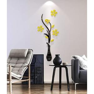 3D Vase Wall Murals for Living Room Bedroom Sofa Backdrop, DIY Wall Decal - Originality Stickers Gift, Yellow, 39 X 16 inches