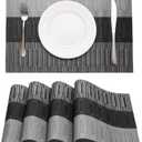 HeloHo Black Placemats Set of 4 Heat-Resistant Washable Place Mats Non-Slip Vinyl Woven Table Mats Wipeable Placemat for Kitchen Dining Table Decoration Indoor Outdoor