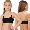 Girl Dance Bra - Seamless Wireless Elastic Bras with 2 Pair Adjustable Replace Clear Straps Silicone Covers (Large, Black)