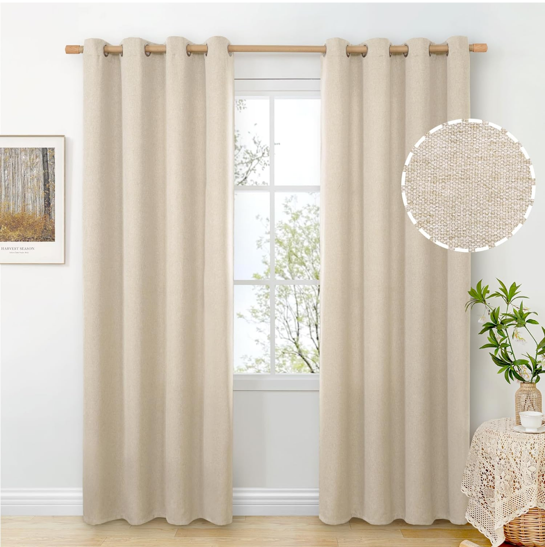 BGment Oatmeal Linen Curtains for Bedroom 63 Inch Length 2 Panels, Burlap Textured Thick Privacy Window Drapes Light Filtering for Living Room Office Grommet Top, Each 38 Inch Wide BGment Oatmeal Linen Curtains for Bedroom 63 Inch Length 2 Panels, Burlap Textured Thick Privacy Window Drapes Light Filtering for Living Room Office Grommet Top, Each 38 Inch Wide