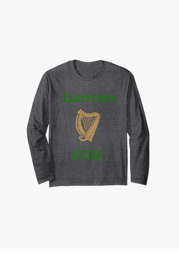 Liatroim County Leitrim as Gaeilge Gaelic Irish Celtic Harp Long Sleeve T-Shirt, Size 2XL
