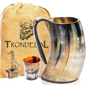 Pack of 9 Viking Drinking Horn Mug - Unique Gifts for Men, 15-20 Oz Natural Ox Horn Cup & Cofee Stein | Cool Unique Gift for Brother or Dad, Home Decor Accessories | Shot Glasses for Beer, Ale, Mead, Whiskey