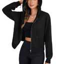 LYANER Women's Full Zip Up Hoodie Sweatshirt Workout Long Sleeve Casual Crop Tops with Pockets Black Large