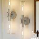 Rechargeable Battery Wall Sconce with Remote Control, Nickel Wireless Wall Lights, Easy Install Dimmable Battery Sconces Wall Decor Set of 2 for Living Room Bedroom Hallway Entryway Stairwell, 3000K