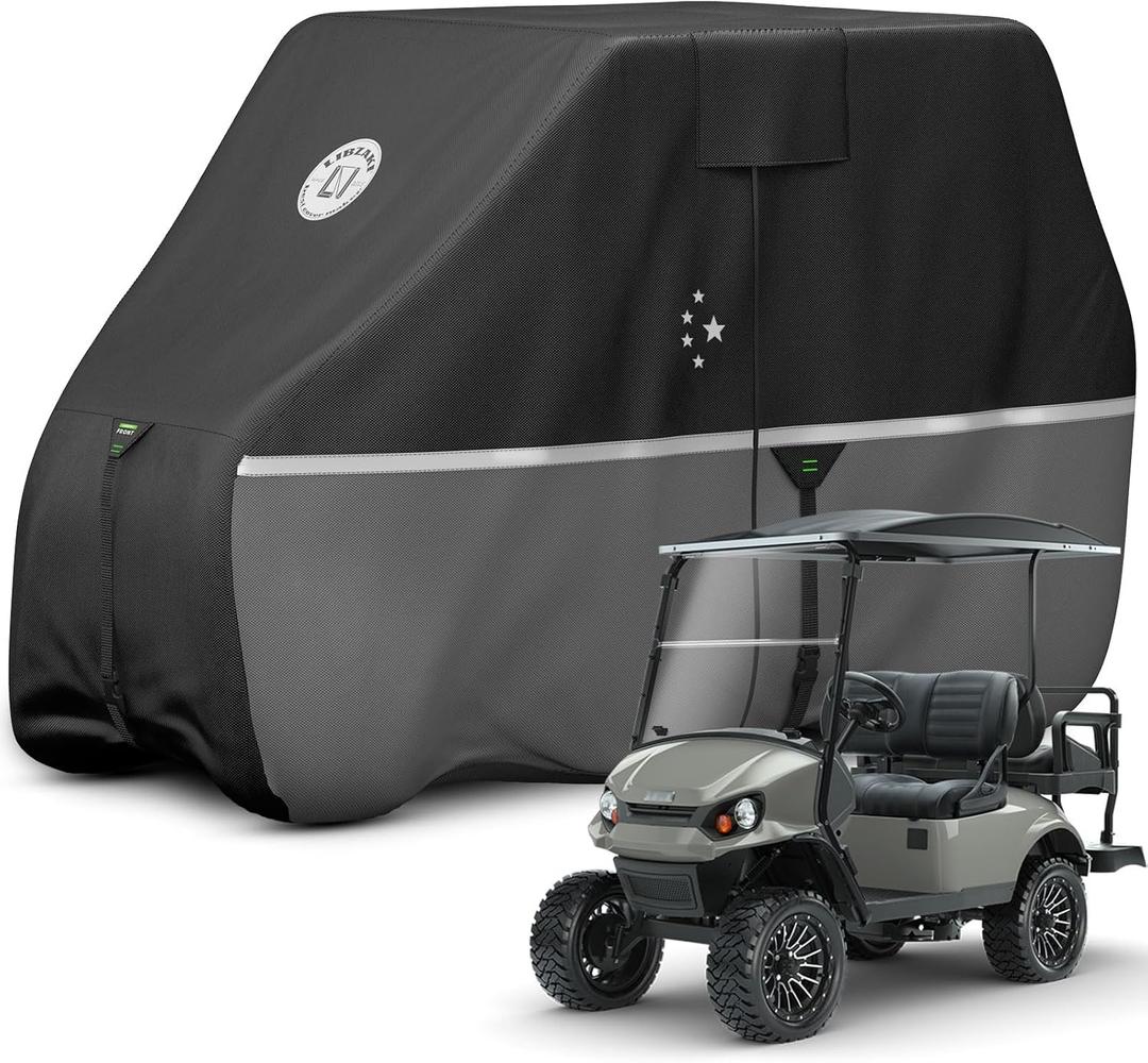 Waterproof Golf Cart Cover, Heavy Duty Marine Grade Fabric, Universal Fits for Most Brand 2/2+2/4+2 Passengers Yamaha, Honda, Club Car, EZGO Golf Cart (420D Black/Gray)