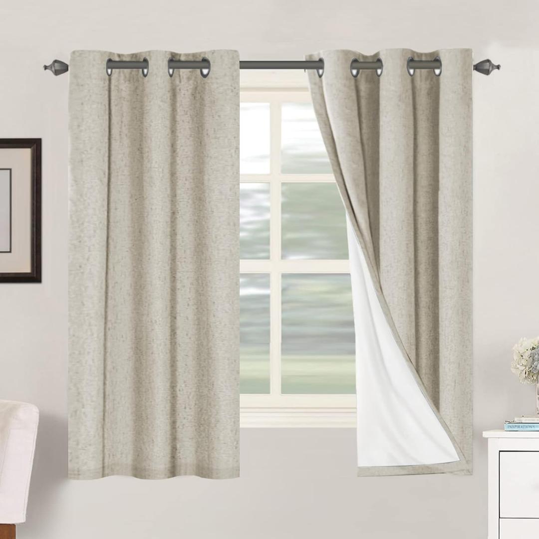 H.VERSAILTEX 100% Blackout Curtains for Bedroom Thermal Insulated Linen Textured Curtains Heat and Full Light Blocking Drapes Living Room Curtains 2 Panel Sets, Cobblestone, 42x63 Inch