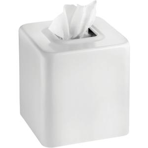 mDesign Steel Square Tissue Box Cover, Modern Facial Paper Holder for Bathroom Vanity Countertop, Bedroom Dresser, Night Stand, Desk, Office and End Table - Unity Collection - White