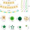 2 x 79Pcs Birthday Decorations Happy Birthday Banner Green Gold Balloons Paper Fans Honeycomb Balls Garland Cupcake Toppers for Women Men Neutral Wild One Party Decorations
