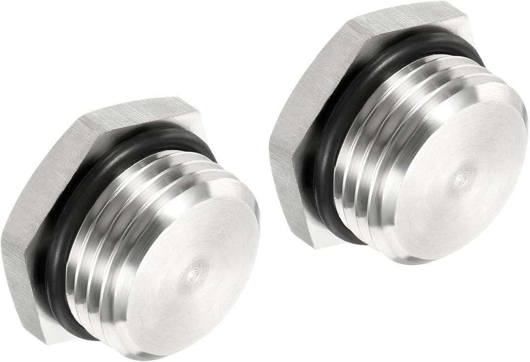 PATIKIL G1/2 Male Plug, 2 Pack Waterproof Dustproof 304 Stainless Steel Thread Hex Head Socket Solid Pipe Fitting with Sealing Rubber Ring