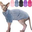 SUNFURA Sweaters for Cats, Hairless Sphynx Sweater Kitten Pullover with Sleeves, Warm and Soft Cat Pajamas Fleece Sweatshirt Jumpsuit, Turtleneck Clothes for Fall Winter, Blue M