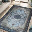 Keen Home Design 3x5 Rug - Machine Washable Entry Rug with Non-Slip Backing, Ideal for Enteryway, Kitchen, Bathroom, Laundry Room - Vintage, Easy Clean, Durable, Low Pile Rug - (3' x 5') (Blue/Beige)
