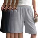 Yearntown 4 Pack Womens Bermuda Shorts High Waist Knee Length Shorts Athletic Drawstring Summer SweatShorts with Pockets(Medium,Black, Dark Gray, Light Gray, Navy Blue)