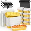 selizo 60 Pack 6.8oz Mini Loaf Baking Cake Pans with Lids, Rectangle Disposable Aluminum Foil Loaf Baking Pans, Small Baking Cake Tins Cup Cake Containers for Individual Cakes (Gold)