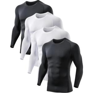 5 or 4 Pack Compression Shirts for Men Long Sleeve Athletic Base Layer Undershirt Gear T Shirt for Workout (Medium) Black/White