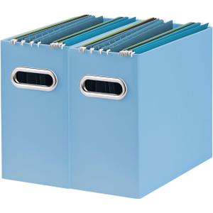 Oterri File Organizer, 2 Packs Small Storage Box, Cardboard File Folder Organizer, Collapsible File Box for Hanging File Folders Letter Size, Portable Filing Organizer with Handle (Blue)