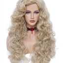 Rugelyss Long Wavy Wigs 28 Inches Natural Beige Mixed Blonde Synthetic Kinky Curly Hair Wig for Women (beige mixed blonde)