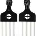 Reallnaive 6 Pcs Metal Hair Picks for Afro with Drawstring Bags Black Metal Afro Combs for Curly African Hair Styling and Juneteenth Themed Bags Fist Pick for Women and Men