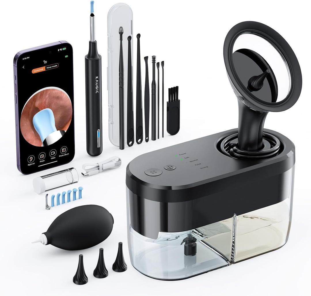 Ear Wax Removal Tool Camera - FSA/HSA Eligible Ear Irrigation Flushing System & Ear Cleaner with Camera 1080 HD, Ear Flushing Kit for Adults with One-Piece Waste Tank, Earwax Removal Kit Grey XL