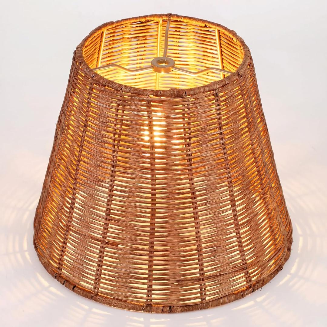 Empire Natural Rattan Spider Boho Lamp Shade Handwoven Indonesian Rattan, Large Wicker Woven Lampshade for Table & Floor Lamps, Boho Decor(5.9" Top × 9.8" Bottom × 7.9" Slant)