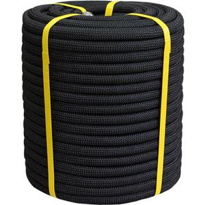 3/4 Inch x 200 Feet Double Braided Arborist Rigging Rope - Heavy Duty Polyester Rope for Tree Work Climbing Swing Nautical Outdoor Adventures, Black