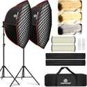 Light Box Photography Lighting Kit:2-Pack 37" Octa Softbox,Honeycomb Grid,110W LED Lamps,RC,Tripod Stands for Studio Light,Video Recording,Portraits,Model/Food/Pet/Baby/Product Shoots & Live Streaming