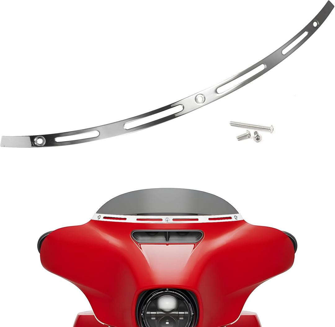 Slotted Windshield Trim Chrome Stainless Windscreen Trim Compatible for Harley 2014-2024 Touring Ultra Limited Street Glide Electra Glide Tri Glide CNC Cut
