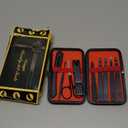 Yougai Tweezers Set,9 Pcs Professional Stainless Steel Tweezer Kit-Great Precision Eyebrow Tweezers for Ingrown Facial Hair with Leather Travel Case as Stocking Stuffing Gifts (Black and Red-01)