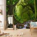 Peel and Stick Green Forest Wallpaper Landscapes Woodland Tree Mural, 137"x96"