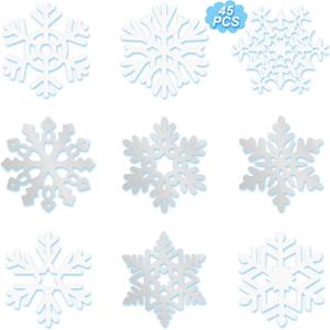 Zonon 45 Pieces Snowflake Cutouts Decorations, Winter Christmas Snowflake Paper Cutouts with Glue Point Dot for Bulletin Board Winter Party Home Class Office Decor Accessories (Silver,White)