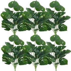 RECUTMS 6 Bundles Fake Plants Artificial Tropical Palm Leaves Tree Faux Monstera Shrubs Green Plant Turtle Leaf Stems UV Resistant Greenery Indoor Outdoor Home Garden Office Bouquet Filler Decor, 2ft