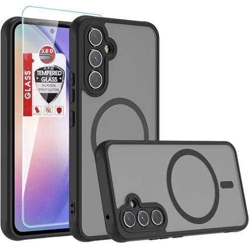 Pemuyak for Samsung Galaxy A54 5G Case 6.4'',Magnetic with Screen Protector, Translucent Anti-Fingerprint Matte Shockproof Military Grade Drop Protective Case for Samsung Galaxy A54, Black