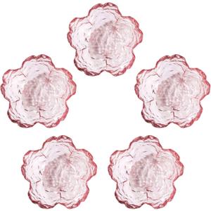 WHJY 5 pack Cute Sauce Dishes Glass Dish Set for Soy Sauce Snacks Tea Bag Mini Glass Bowls Clear Pink Cherry Blossom Soy Sauce Dishes, 3.4 inches x 1.6 inches