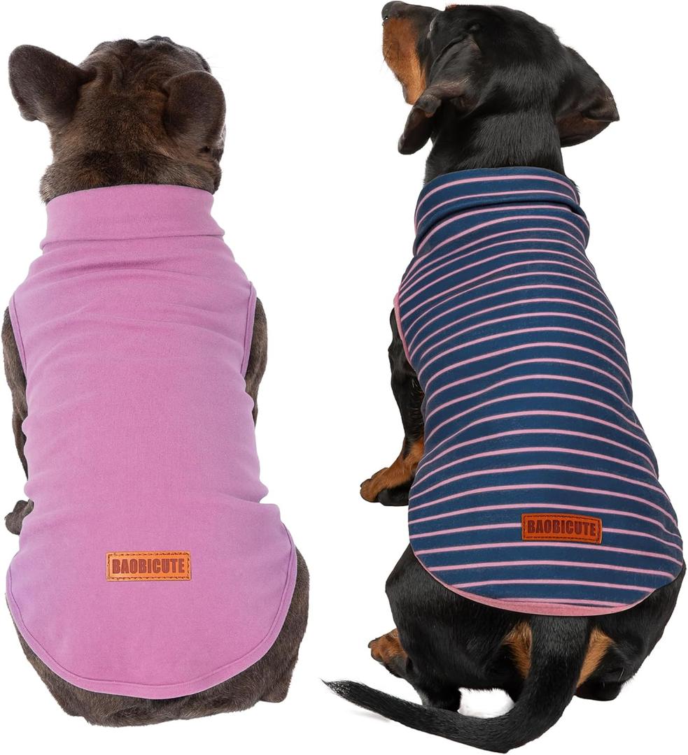 2 Pack Dog Sweater Clothes Soft Velvet Fabric Coat Dog Sweatshirt Sweaters for Small Medium Large Dogs Pullover Turtleneck Pet Puppy Clothes Cold Weather Warm Puppy Sweater (L (Back: 15.75",Chest: 19.69", 12-16 lbs), Navy Stripe+Purple)