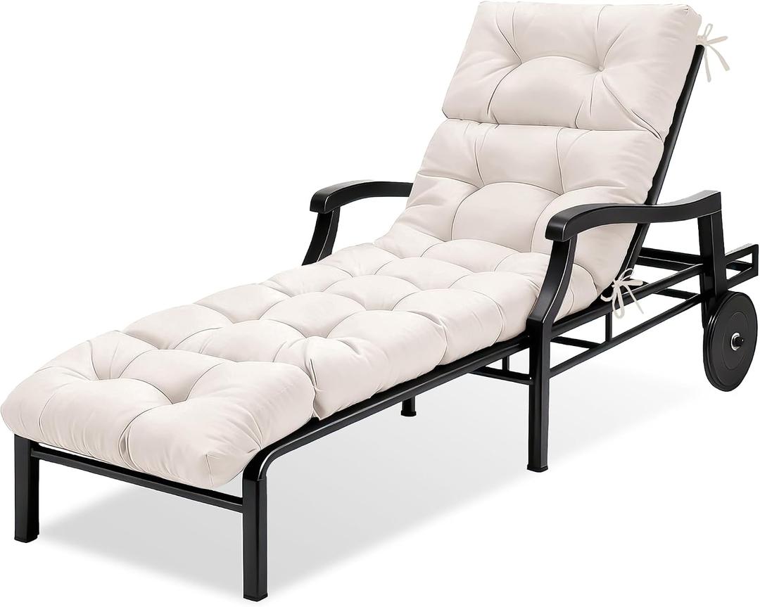 MTMR Chaise Lounge Cushion Outdoor, Non-Slip Chair Cushion for Patio Furniture, Waterproof Outdoor Replacement Seat Pad for Pool Lawn Wicker Couch Bench Loveseat, Long Thick Lounge Cushion, Beige, 74x22inch