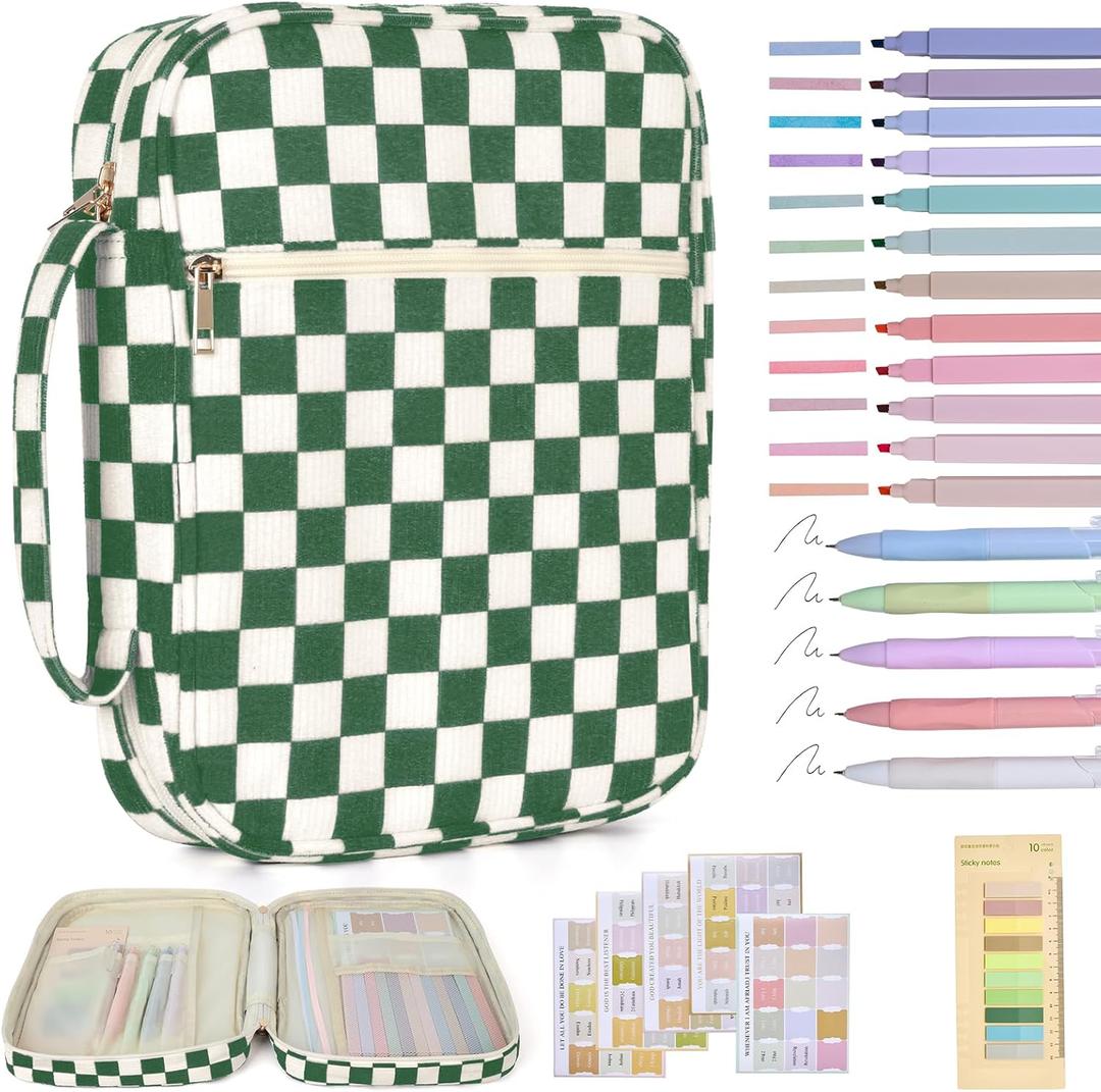 Bible Cover Case for Women Corduroy Bible Case for Girls Checkered Large Bible Cover with Handle Bible Study Supplies Accessories Christian Gifts for Women (Deep Green, Medium)