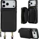 Bocasal Crossbody Wallet Case for iPhone 17 Pro Max, RFID Blocking Leather Purse Case with Card Holder, Protective Handbag Flip Cover with Zipper Wrist Strap Lanyard for Women 5G 6.9 Inch (Black)