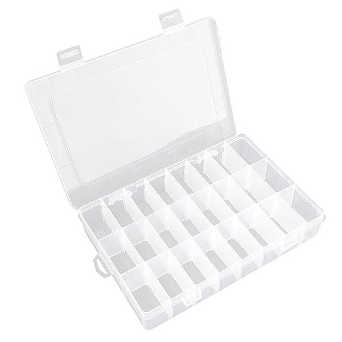 OALCQ 24 Grids Plastic Organizer Box With Dividers Clear Craft Storage Bead Organizer Box Earring Travel Pill Jewelry Organizers Storage Boxes Screw Seed Small Parts Hair Tie