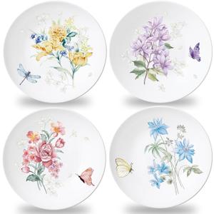 Naozinebi 4 Pcs 10 Inch Spring Theme Flower Plates Melamine Floral Dinnerware Set Reusable Melamine Spring Floral Baby Shower Plate Dishwasher Creatively Drop Resistant Cute Plastic Dish