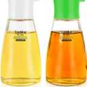 2Pcs Oil Vinegar Dispenser Set Glass Oil and Vinegar Dispenser Clear Oil Dispensing Bottles Seasoning Bottle for Kitchen Cooking Barbecue Supply (White&Green) (Color 4)