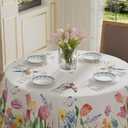 XCHI Wildflowers Tulips Flowers Spring Tablecloth Round Summer Table Cloth Washable Table Covers for Indoor Dining Home Party Decorations 60x60 Inch